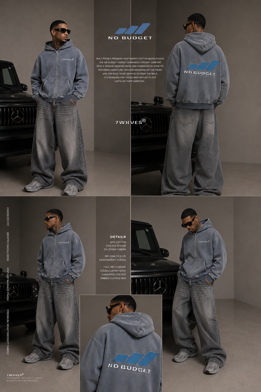NO BUDGET™ VINTAGE ZIP THROUGH HOODIE